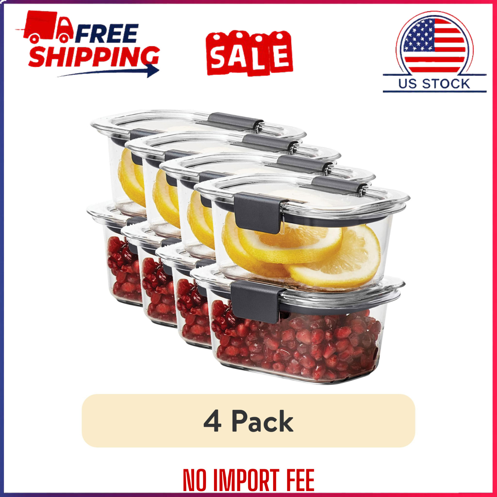 Rubbermaid Brilliance 1.3 Cup Stain-Proof Food Container Set of 2 (4 Pack)