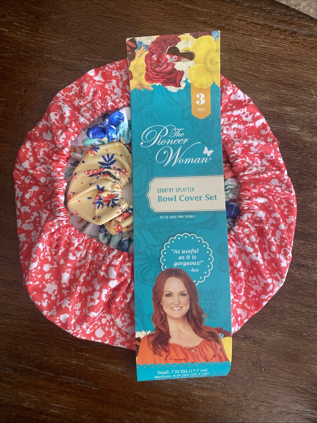 THE PIONEER WOMAN Set of 3 Country Splatter Coral Floral Reusable Bowl Covers