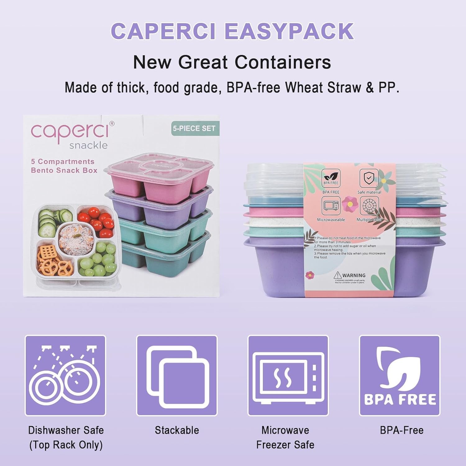 5-Pack Lunchable Container Set for Kids & Adults – Reusable Bento Snack Box C…