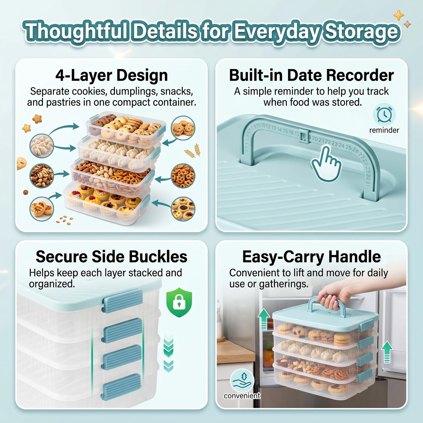 Splotiva 4 Tier Stackable Food Storage Container with White & Mint Green