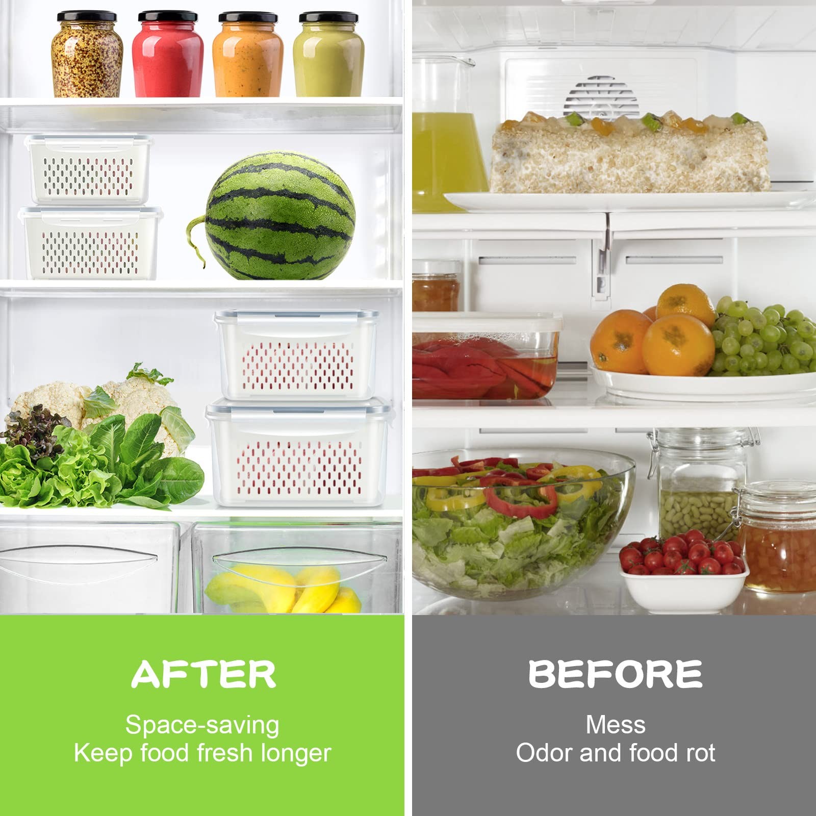 TBMax Fruit Storage Containers for Fridge Organizers and Storage, 4 White