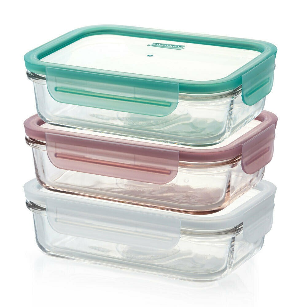 Glasslock 3pc Rectangular Storage Container Set w/ Lid 710ml