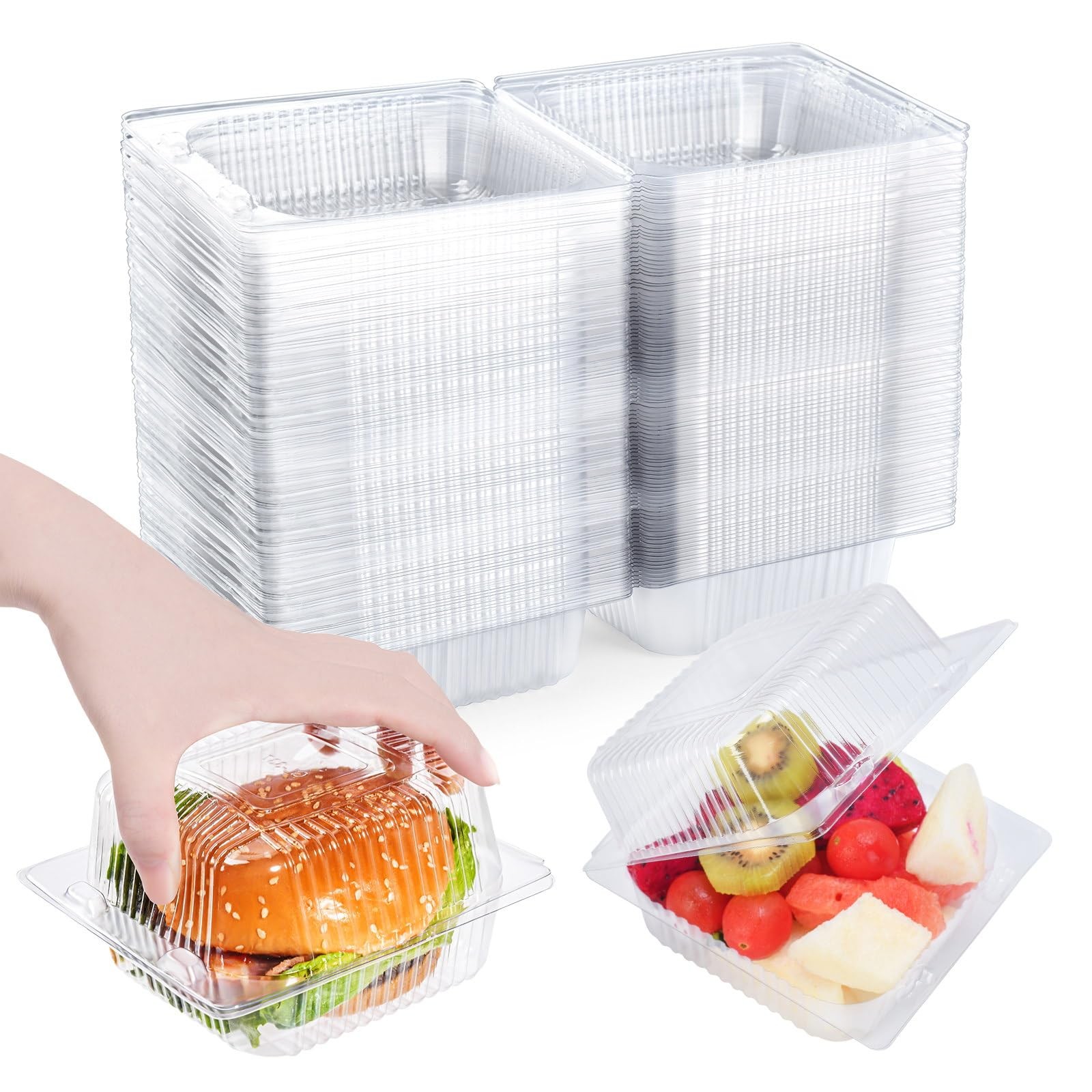 Clear Clamshell Food Containers, Disposable Plastic Hinged Take Out Container