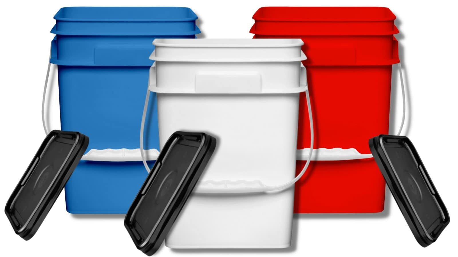 4 Gallon Square Food Grade Bucket Pail with Plastic Handles lids- Made in USA