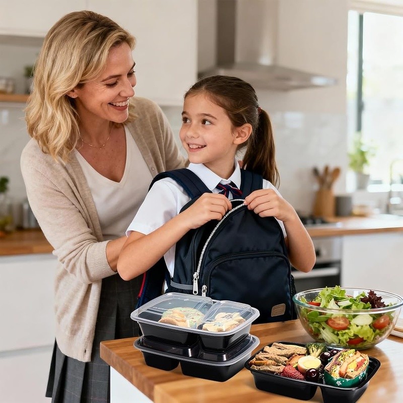 Airtight Meal Prep Containers 2 Compartment Food Storage Microwave Safe 10 Pack