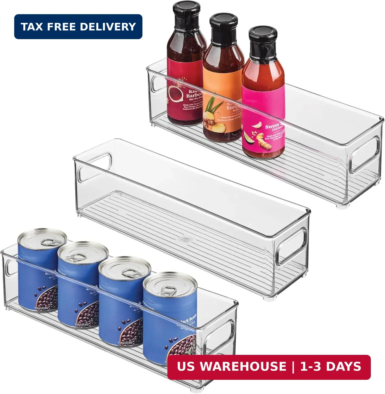 iDesign Stackable Fridge Bin with Handles – Ideal for Freezer or Pantry, Set of