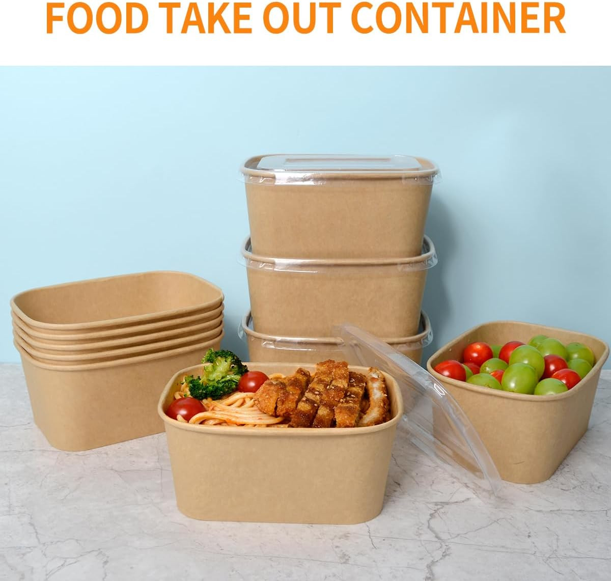 50 Pack 35 Oz Paper Food Containers with Lids, Paper Meal Prep Containers Microw