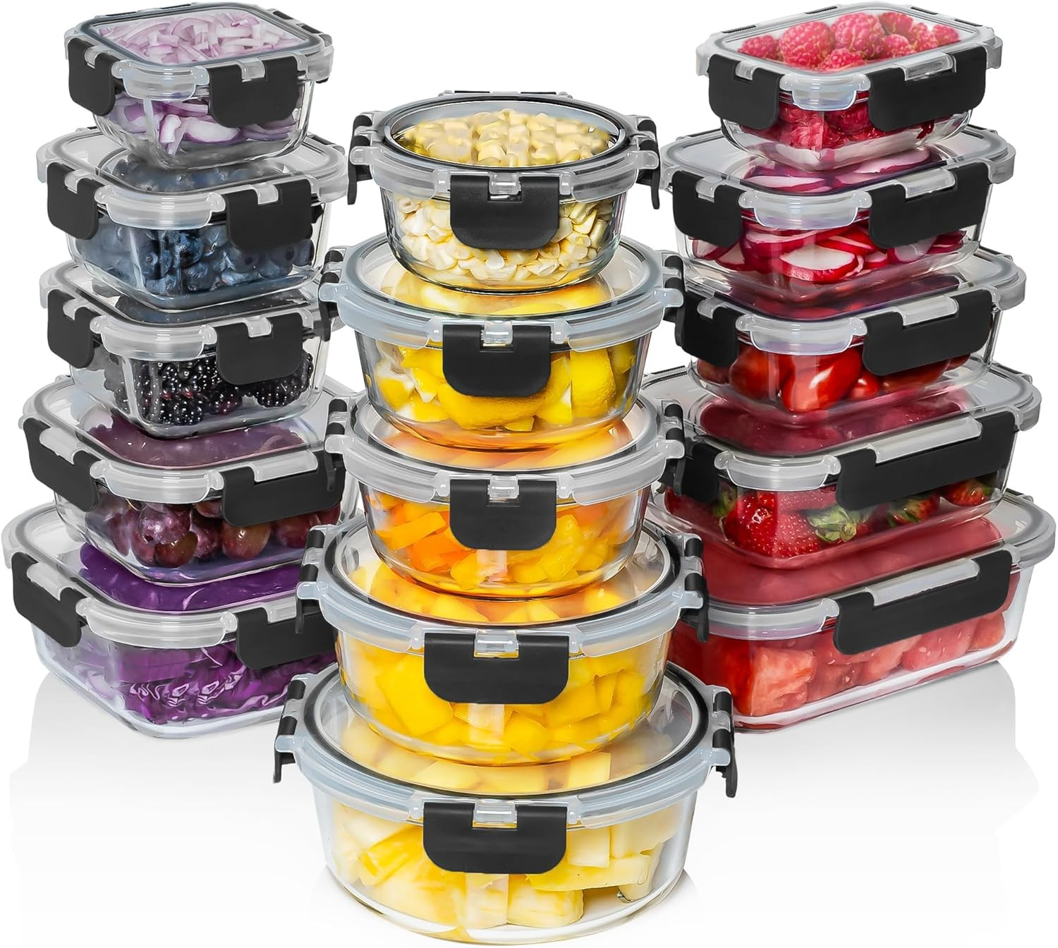 30 PC Glass Food Storage Containers with Lids – Reusable Glass Meal Prep Contain