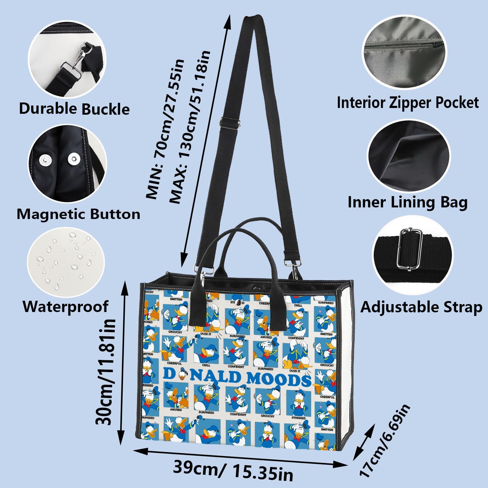Wzmpa Funny Donald Tote Bag Duck Lover Gift Donald Moods Reusable Grocery Bag