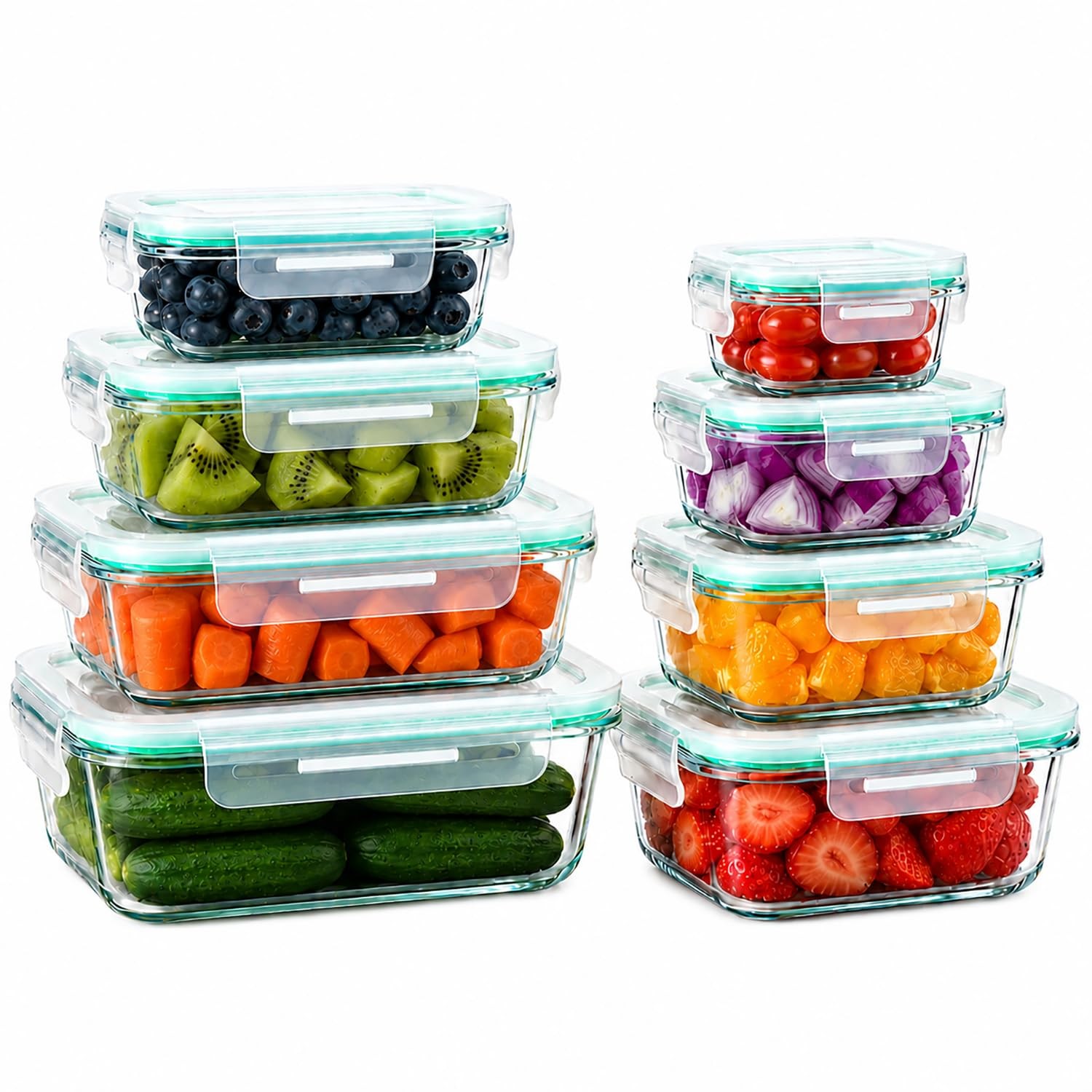 8Pack Glass Food Storage Containers with Lids Airtight, Leakproof, BPAFree
