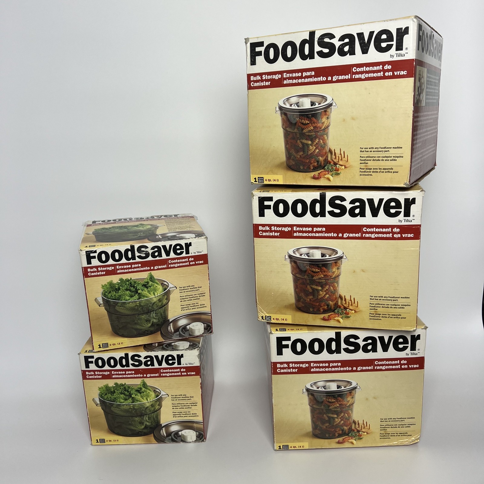 Food Saver by Tilia 2 & 4 qt Bulk Storage Canister Vacuum set New Old Stock