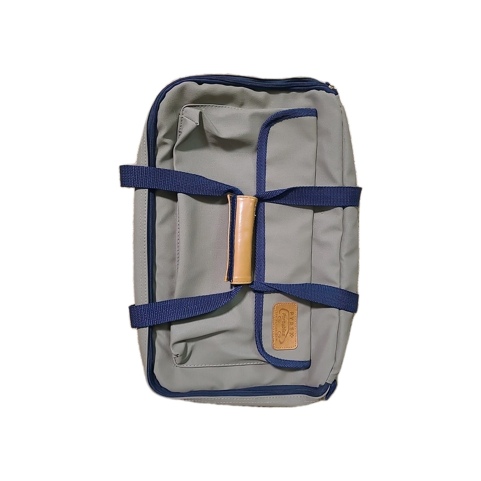 Pyrex Portables Way to Go Insulated Tote Carrier Light Brown & Blue 10x16x3