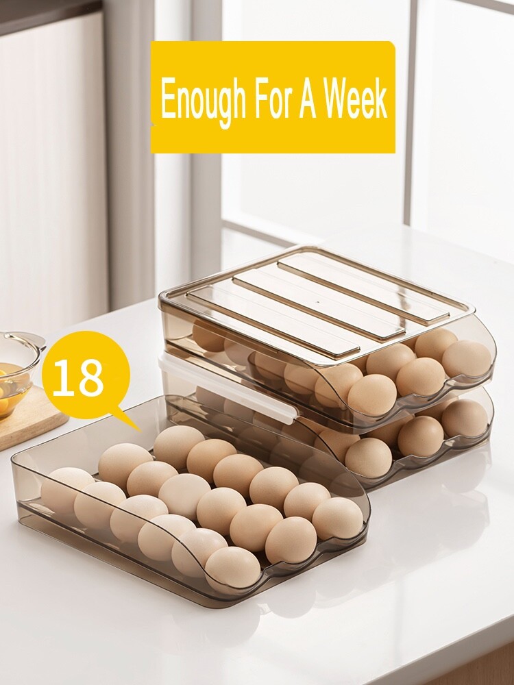 Auto Rolling Egg Holder Storage Box for Refrigerator Egg Tray Fridge Organizer