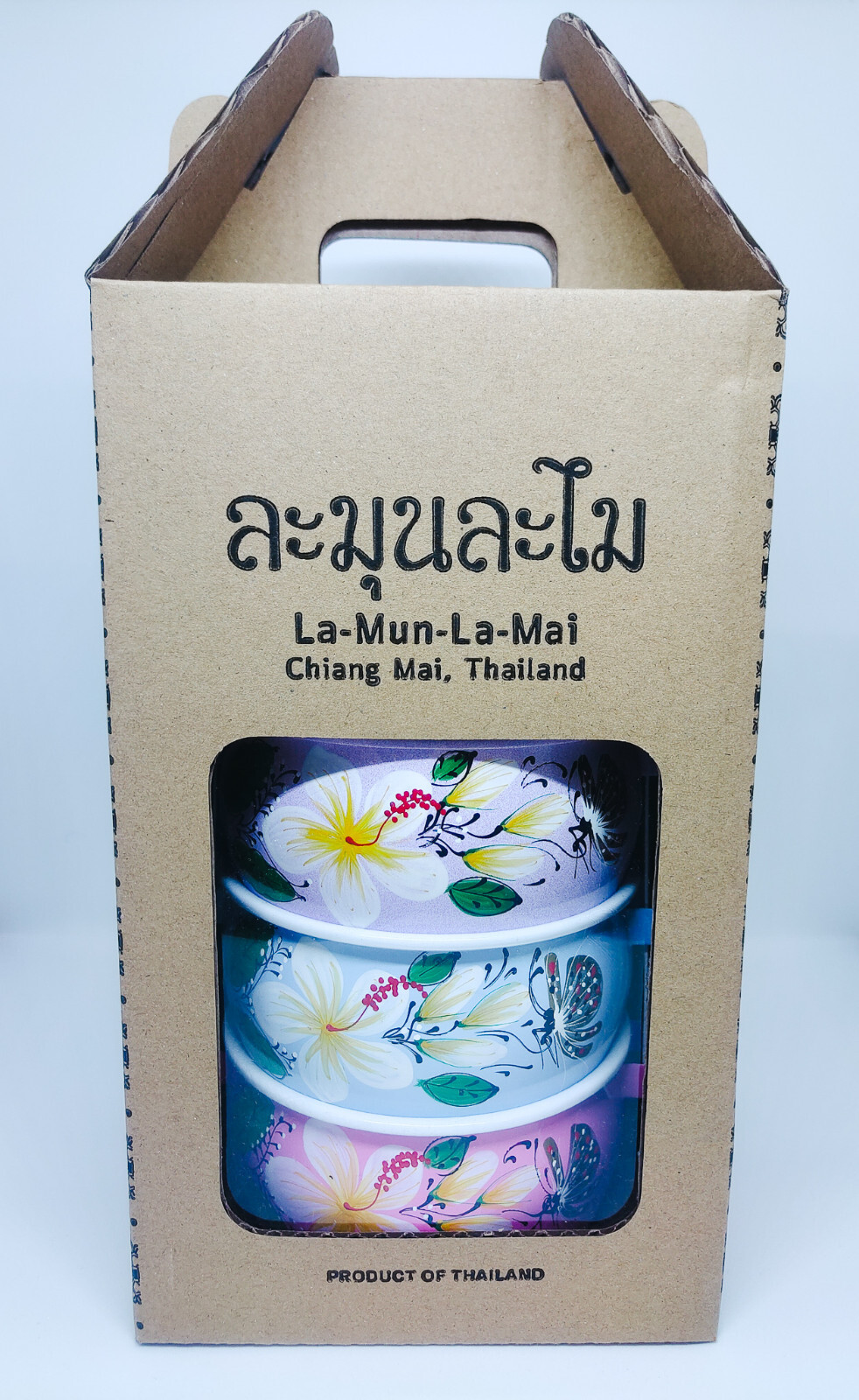 Metal 100% food safe 11cm. Hand-painted Thailand tradition Tiffin box