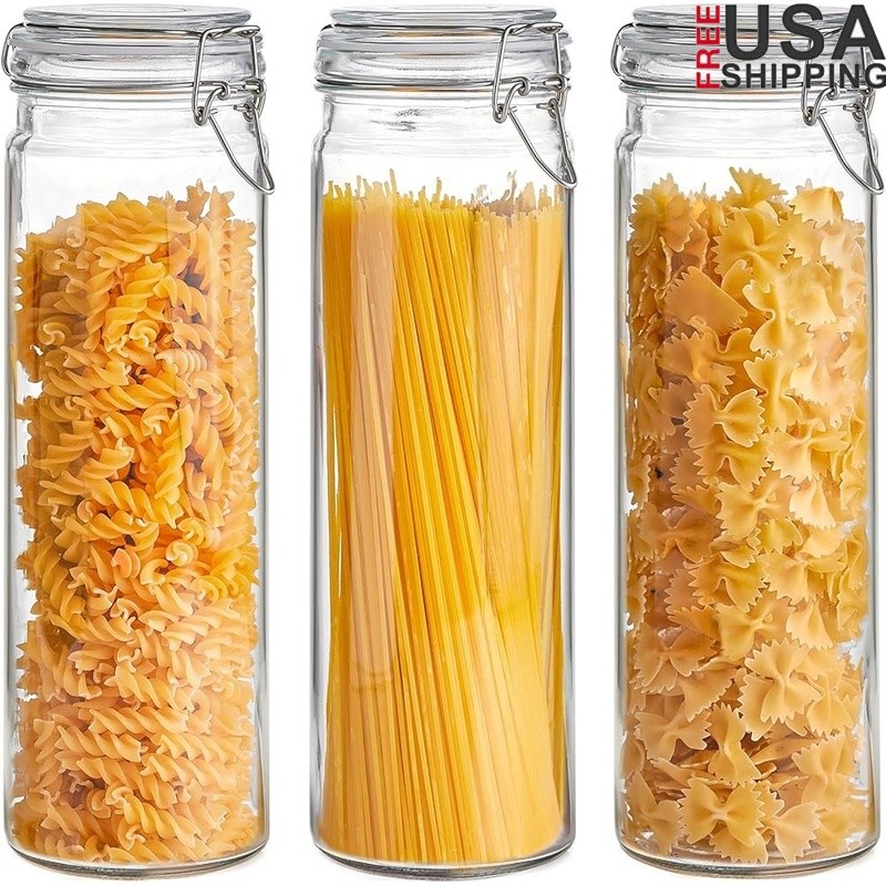 Airtight Glass Storage Container Pasta Snacks Cereals Spices W/ Reusable Labels