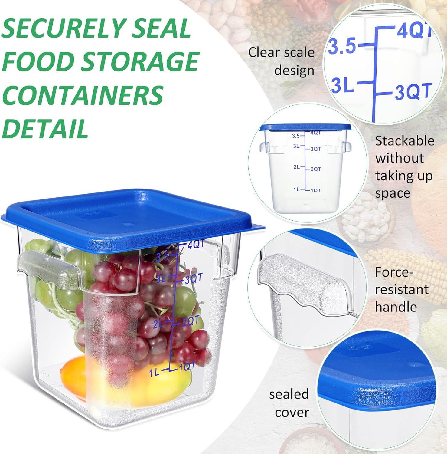 6 Pcs 4 Qt Clear Airtight Food Storage Containers with Lids – Blue