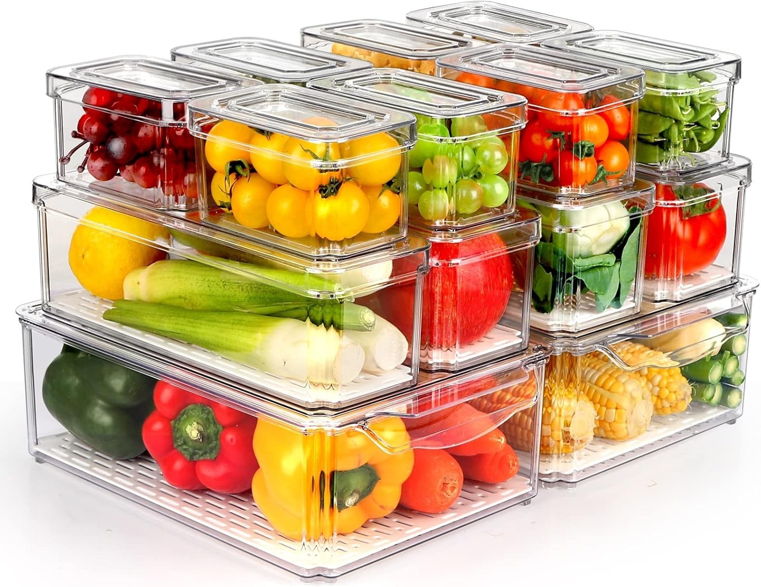 14 Pack Fridge Organizer, Stackable Refrigerator Organizer Bins with Lids, BPA-F