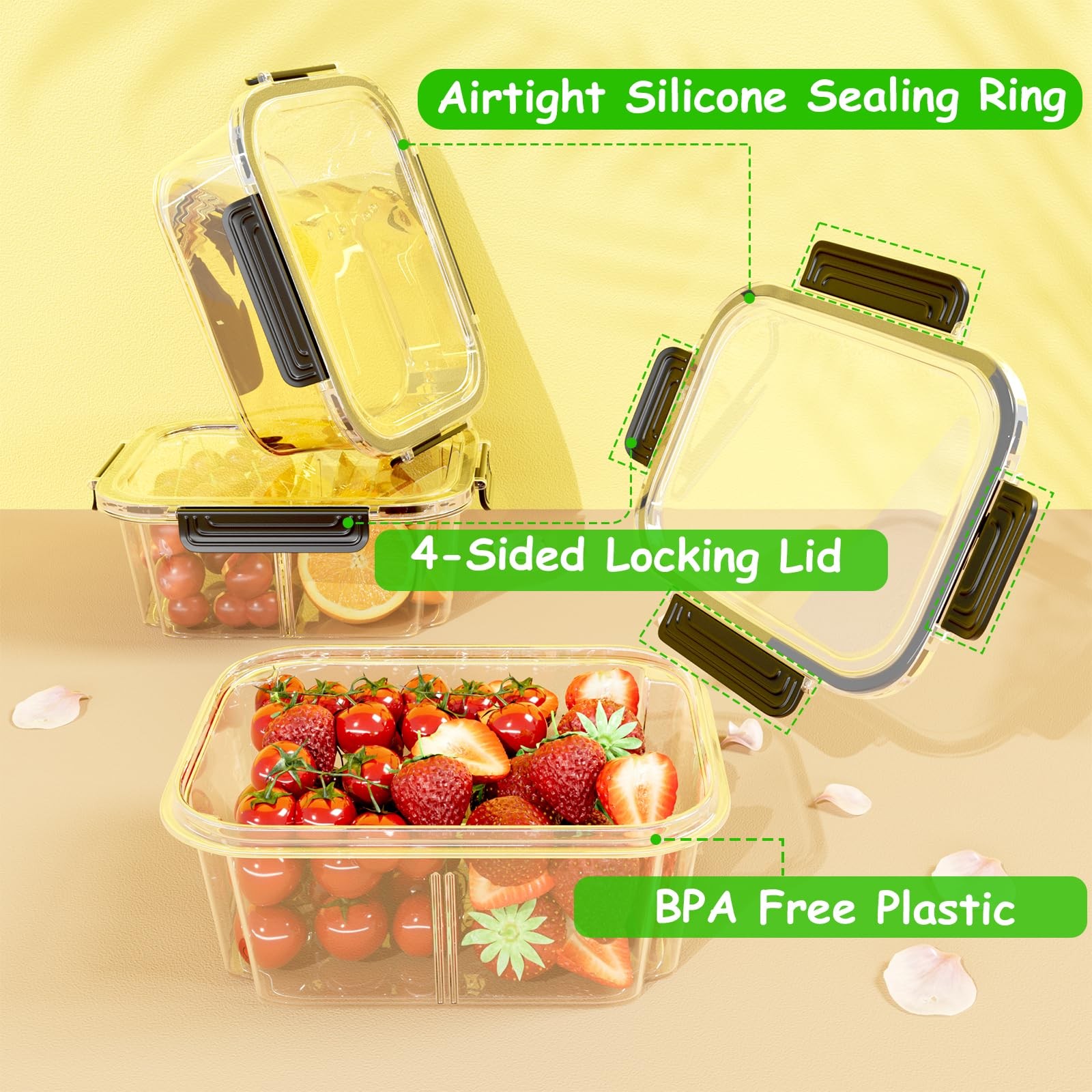 LOTKEY 5 Pack Fruit Storage Containers for Fridge, Divided Serving Tray with …