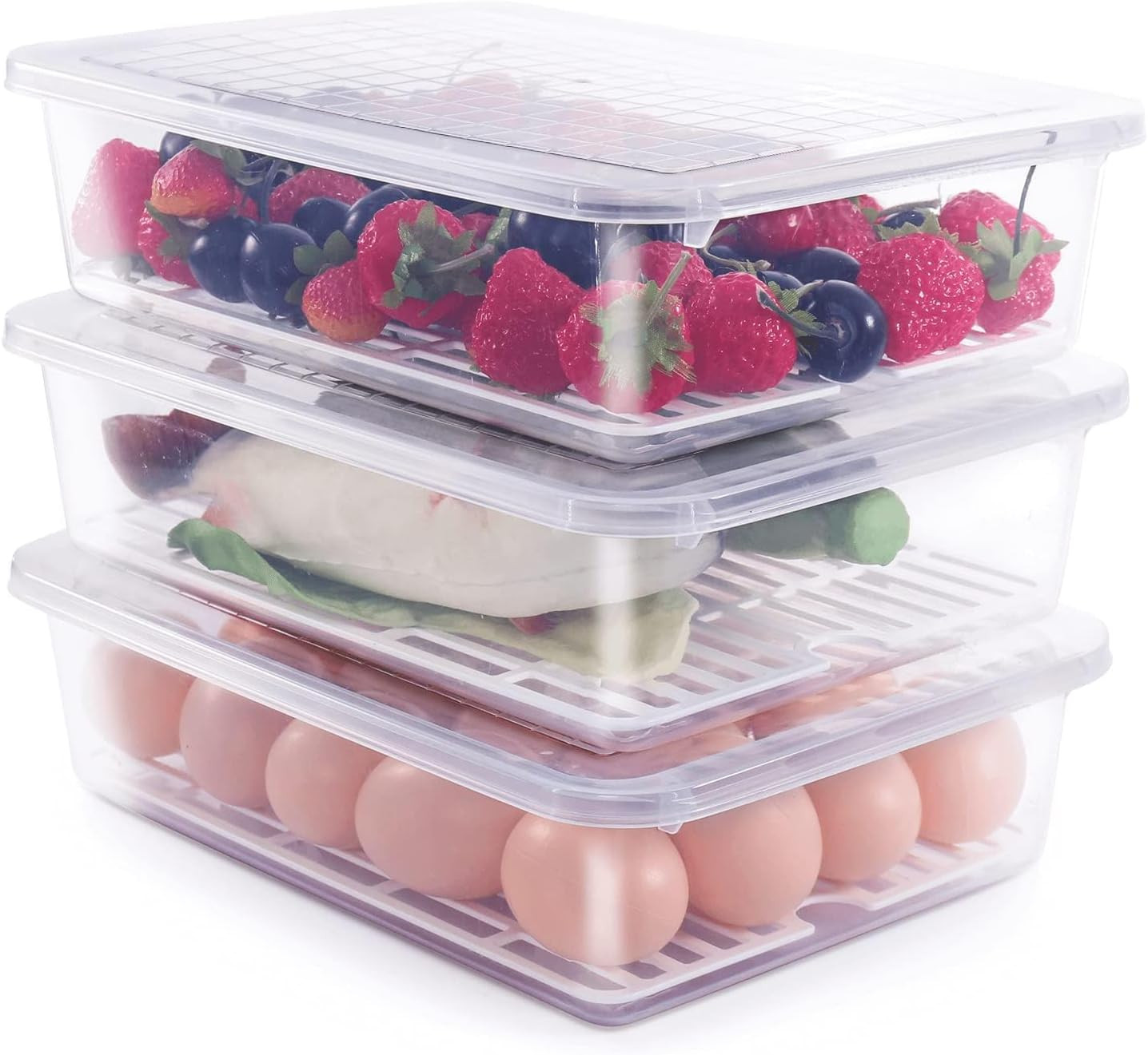 Food Storage Container, (3-Pack) Plastic Food Containers with Removable Drain Pl