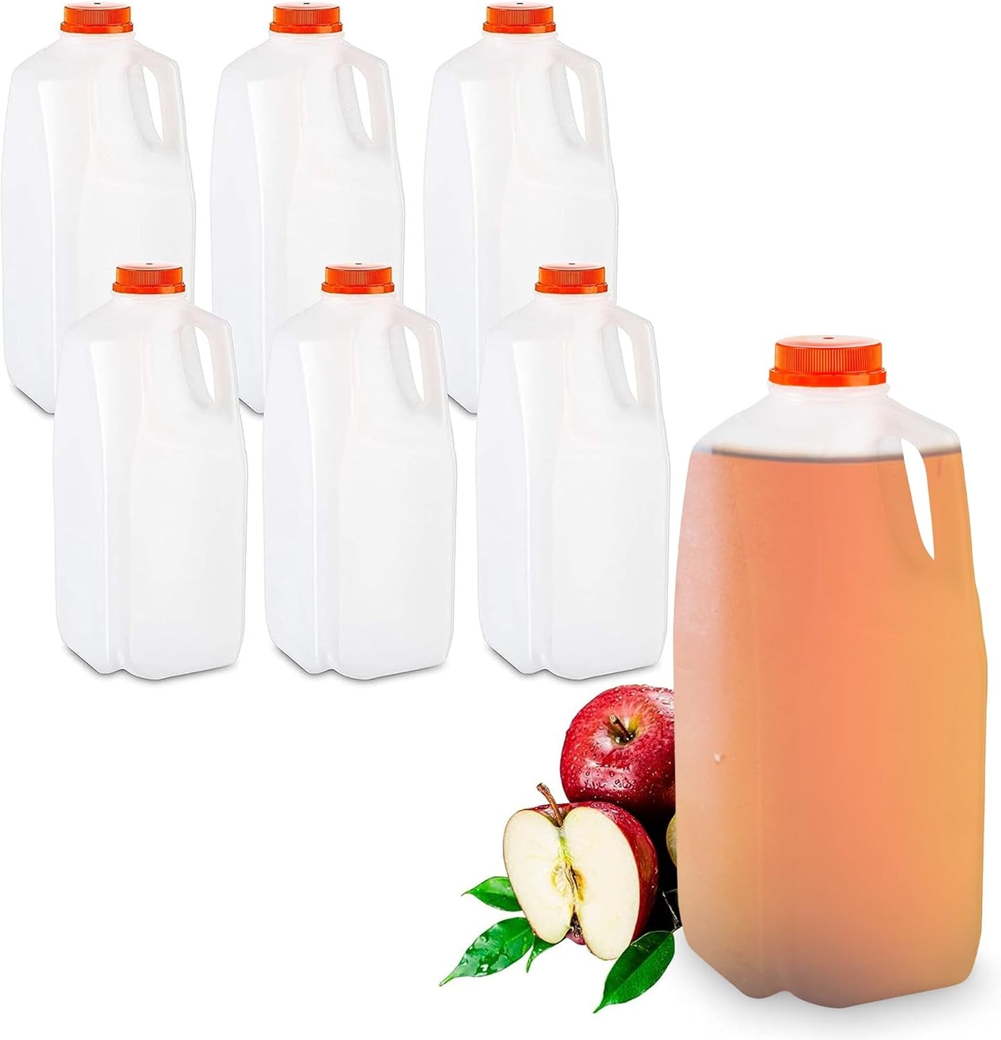 64 Oz HDPE Plastic Juice Bottles with Orange Tamper Evident Caps Set of 6 Bot…