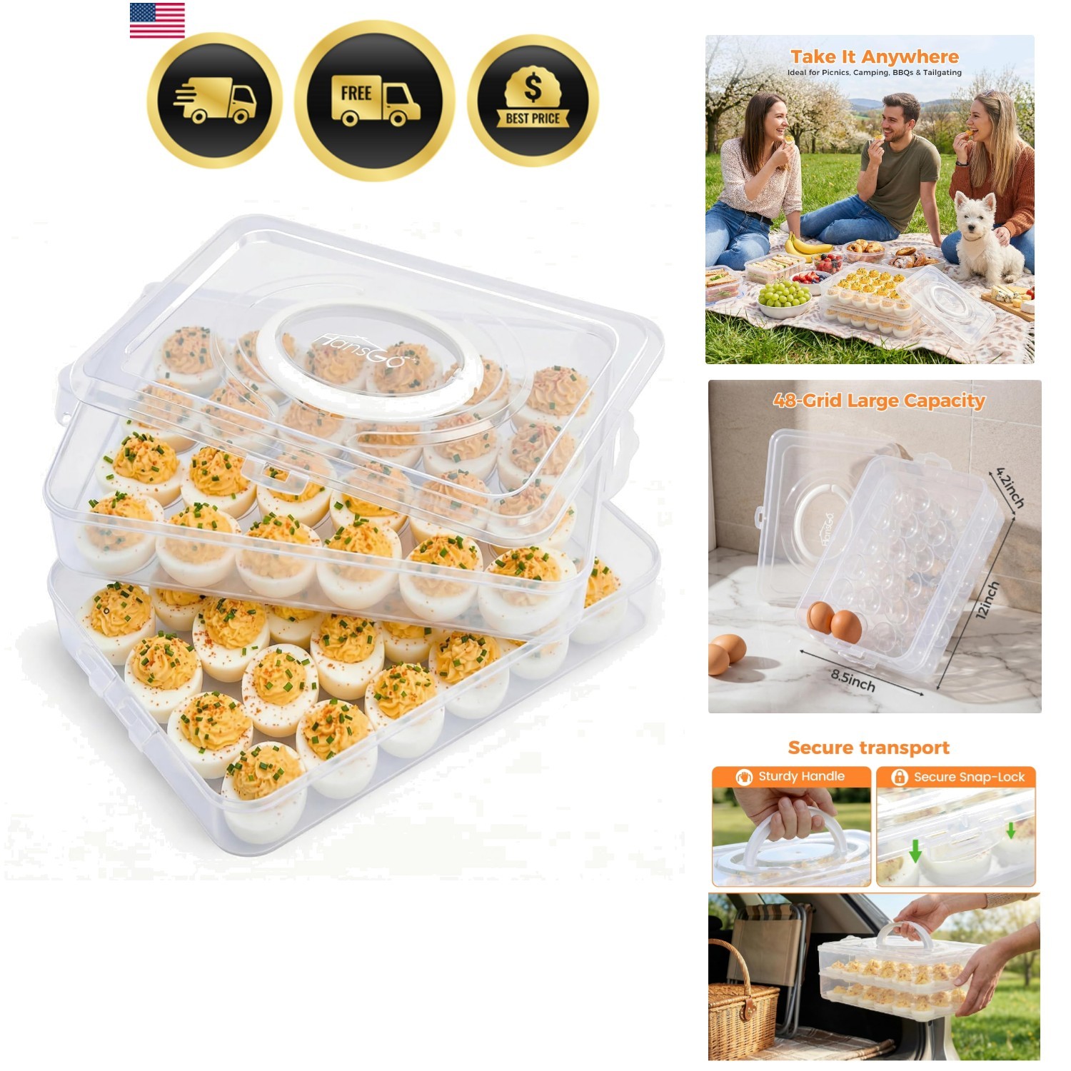 Deviled Egg Containers with Lid, 2-Layer Plastic Detachable Deviled Egg Carri…