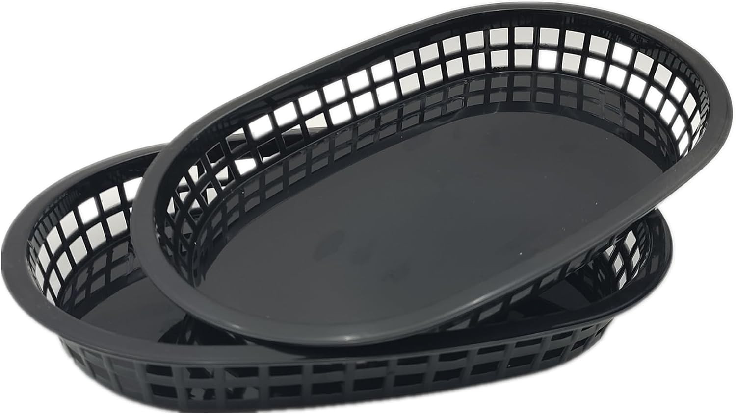 40 Pack Reusable Fast Food Baskets, 10.5×7 Inch Black Plastic Trays
