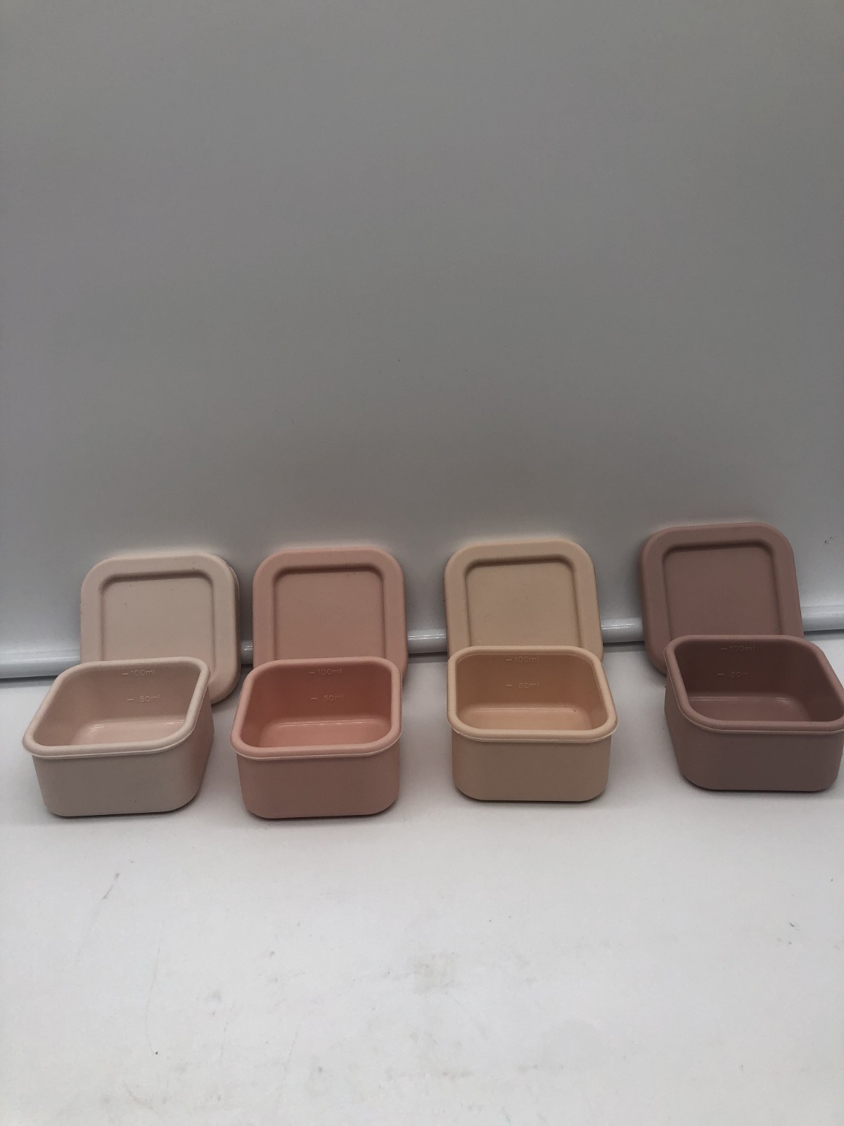 Pastel colored silicone food storage containers stackable set 4 -3″x2″