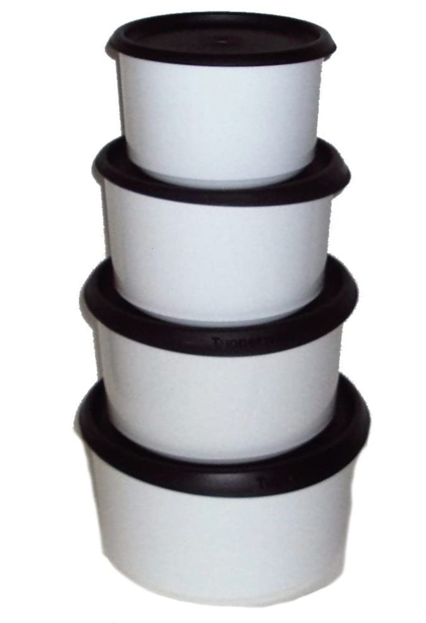 Tupperware Reminder Window Canisters & Toppers Set White w/ Black Seals Lids New
