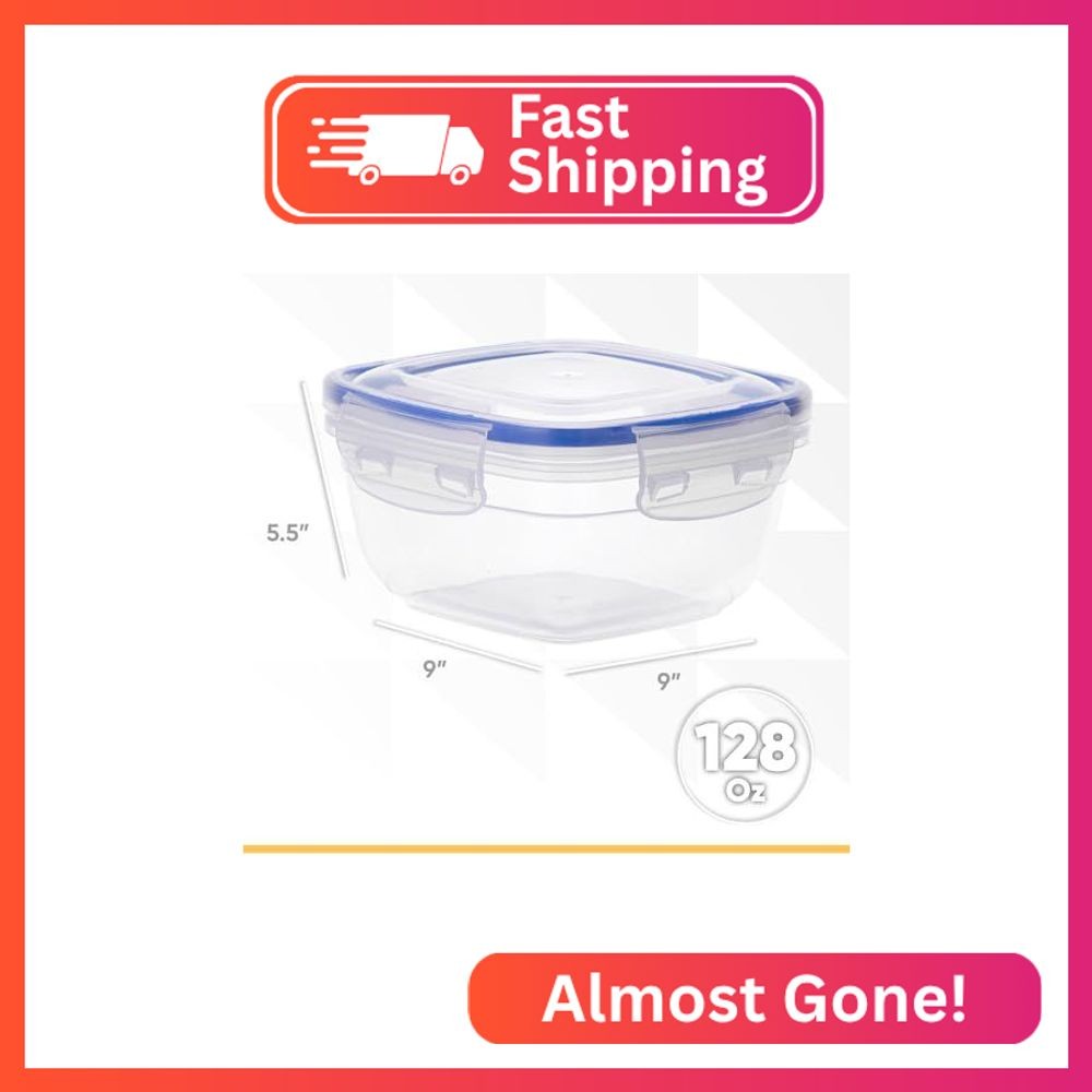 Superio Sealed Food Container, Large Meal Prep Container, 4 Quart, 16 Cups, 128
