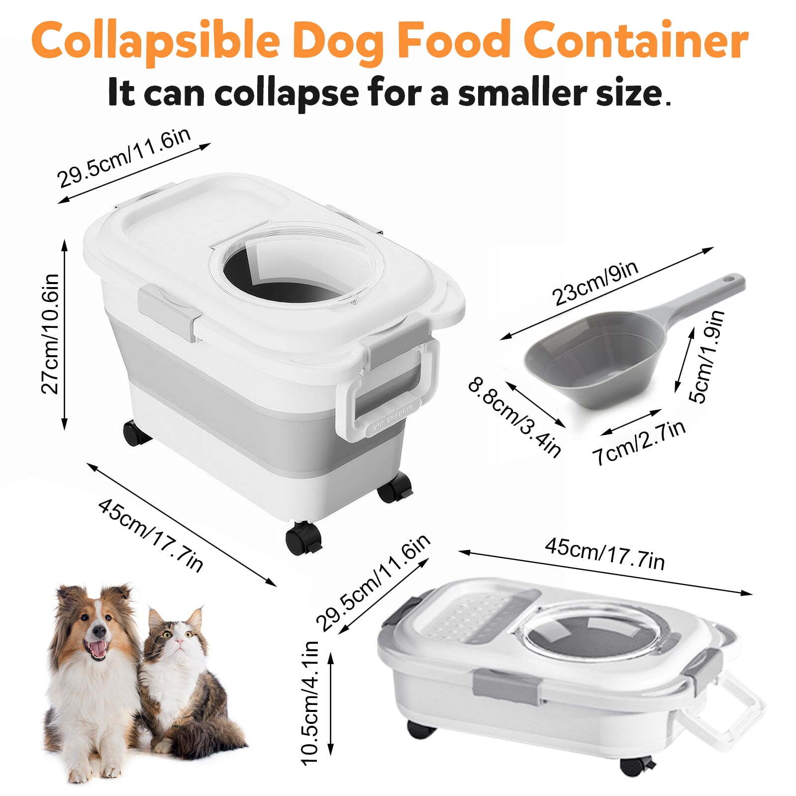 Pet Food Storage Container Collapsible Dog Cat Food Storage with Airtight Lid