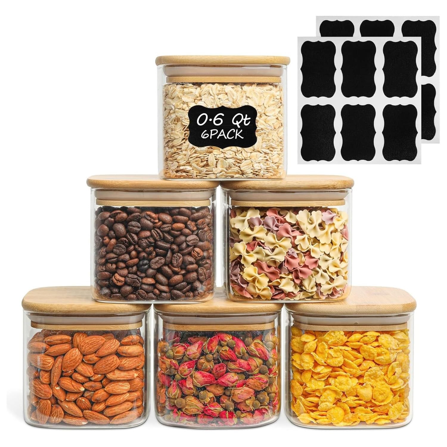 0.6 Qt Glass Food Storage Jars Set of 6 Clear Storage Containers with Airtight