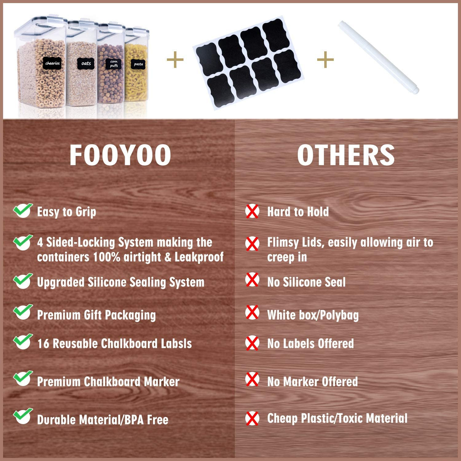 FOOYOO Cereal Containers Storage Set – 4 Piece Airtight Large Food Storage Conta