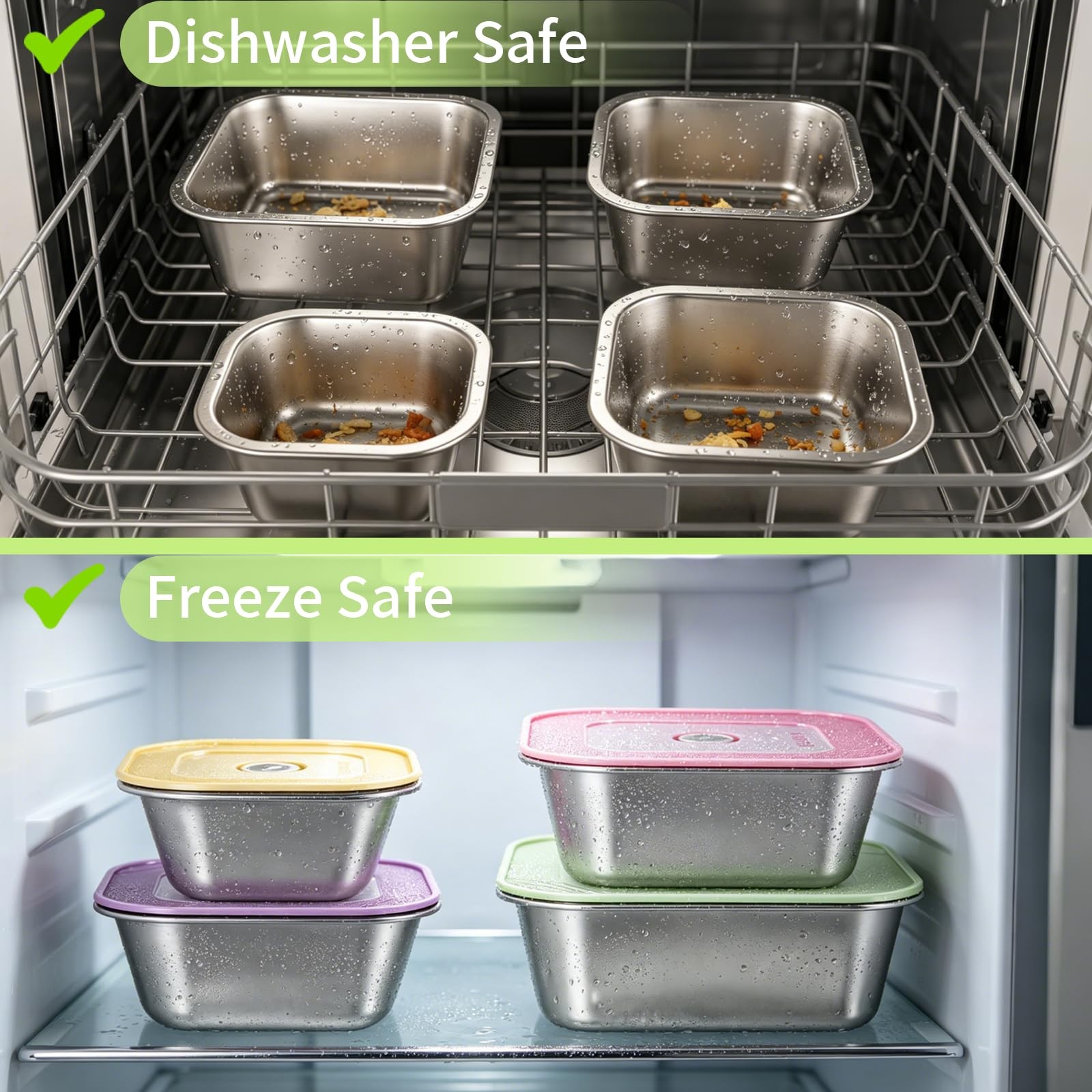 Stainless Steel Container with Lids Set of 4, (13.5, 24, 34, 47oz) Nesting De…