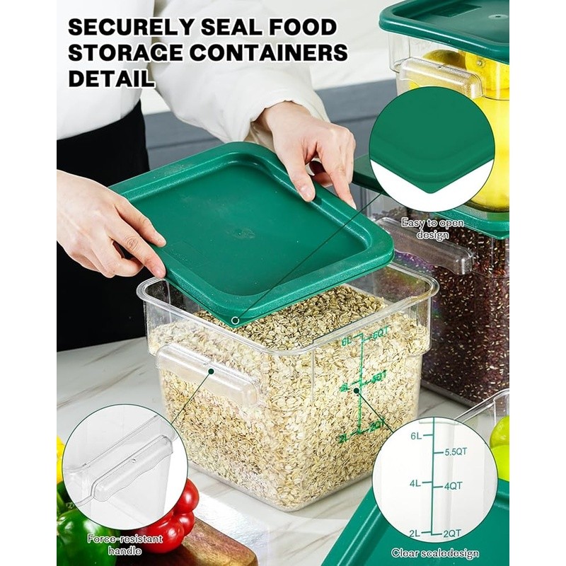 Clear Food Storage Container Set 8Qt 4PCS W/ Labels Marker Measuring Cups New
