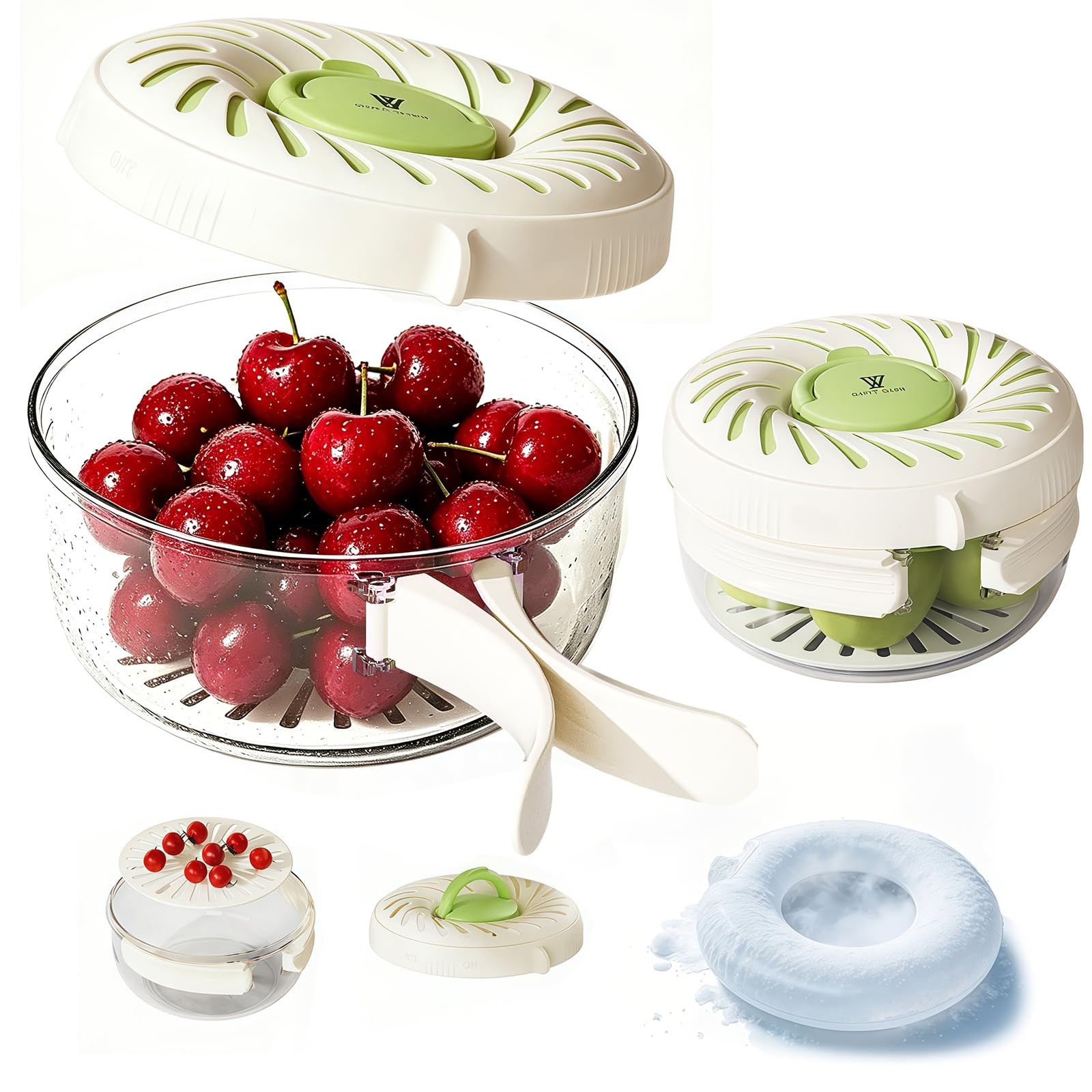 Fruit Strainer Storage Container with Lid,Ice Tray Drain Basket – S+L, Green