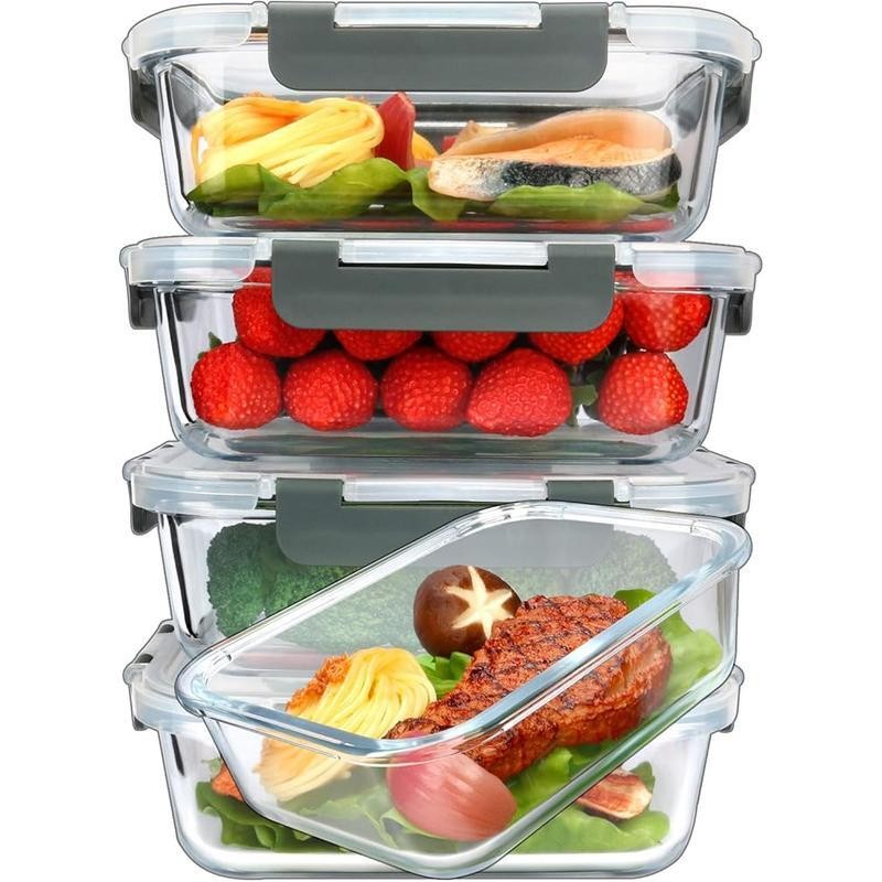 5-Packs, 36 Oz Glass Meal Prep Containers with Snap Locking Lids Food Containers