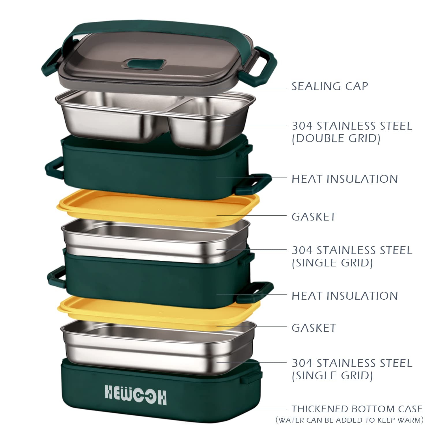 HEWOOH 74oz Large Bento Box for Adults, Reusable Lunch Container w/Bag & Utensil