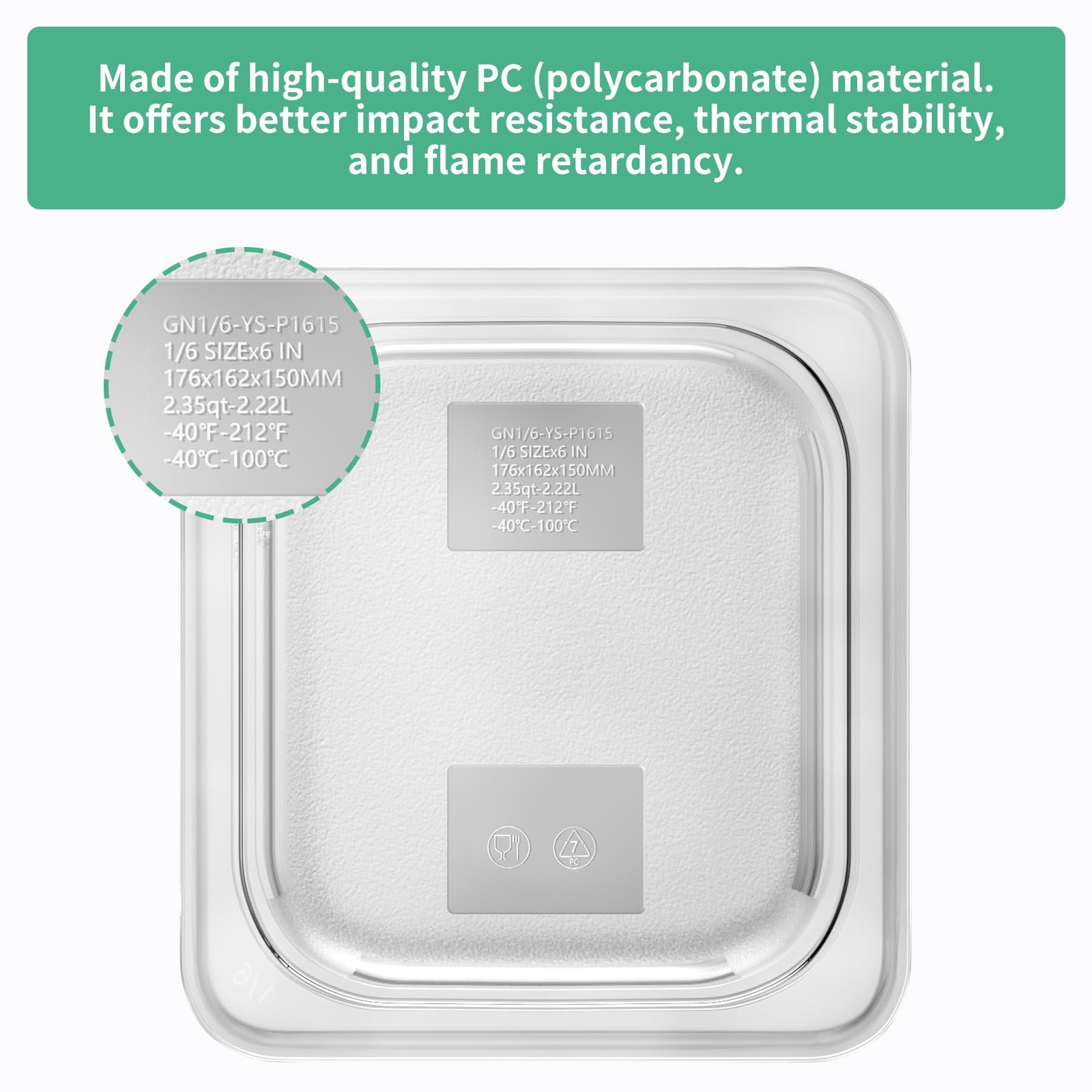 6Pack Food Pans, 1/6 Size 6 Inch Deep Commercial Food Storage Containers, Pol…