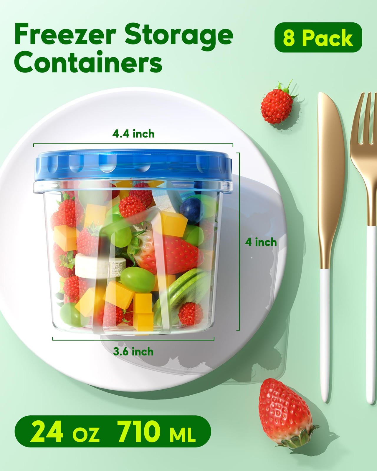 8 Pack-24 OZ Freezer Storage Containers, Plastic Soup Container with Lids, BP…
