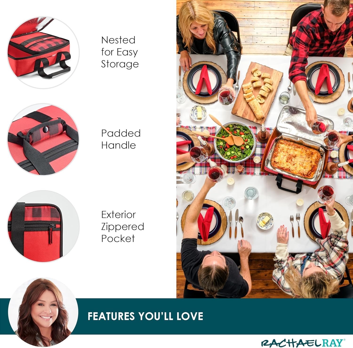 Insulated Casserole Carrier Fits 9×13 Baking Dish Thermal Tote Red