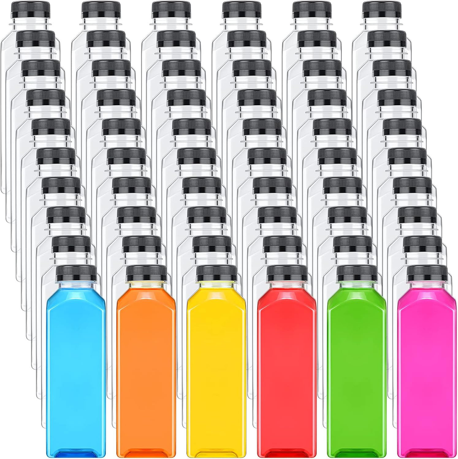 200 Pcs Plastic Juice Bottles with Caps Square Empty Clear Water Bottles Bulk Dr