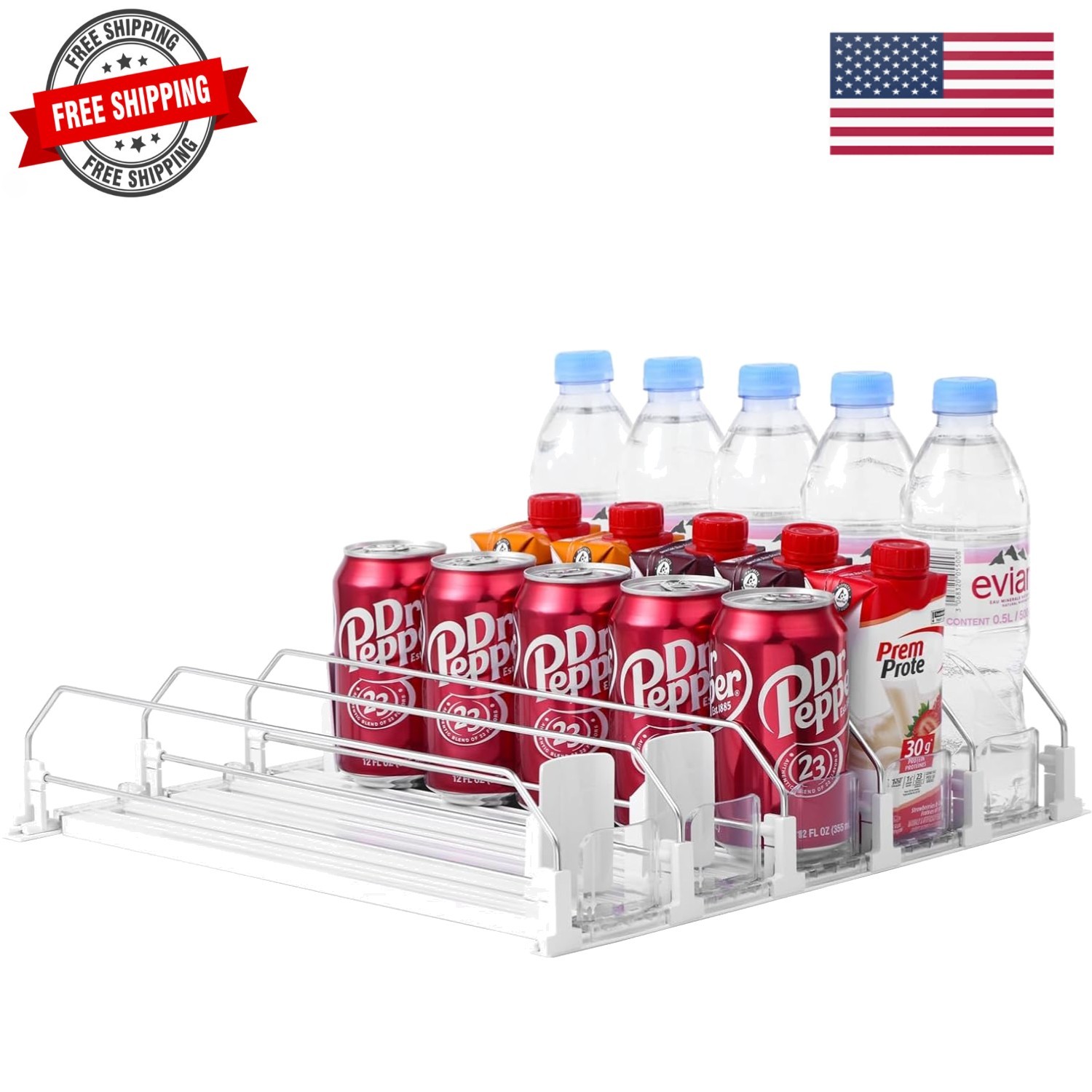 Drink Organizer for Fridge-White Automatic Pusher Glide,12oz 16oz 20oz-Soda D…
