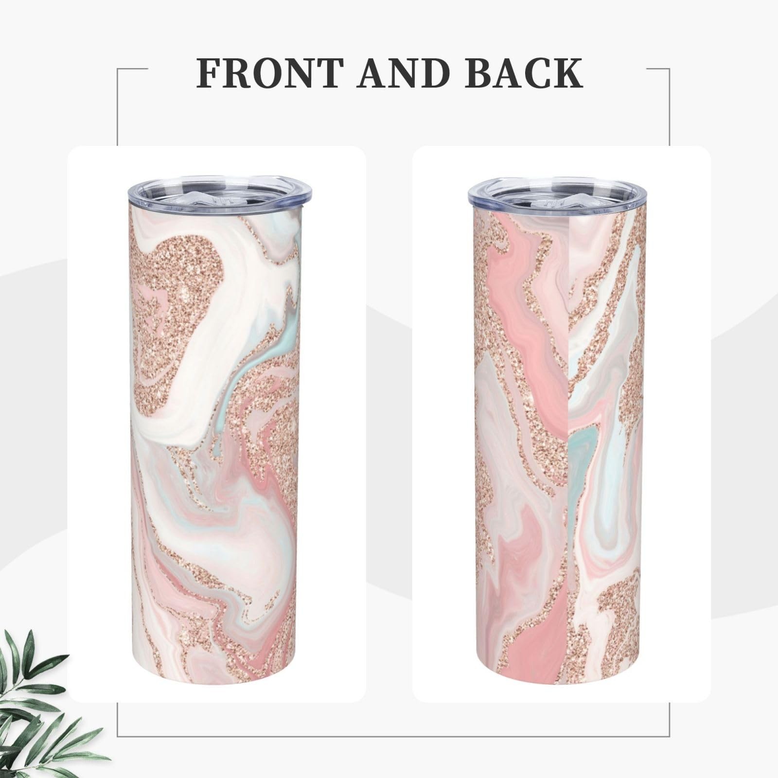 Yzdplo Rose Gold Glitter Coral Gray Pastel Marble 20 Oz Tumbler Stainless Steel