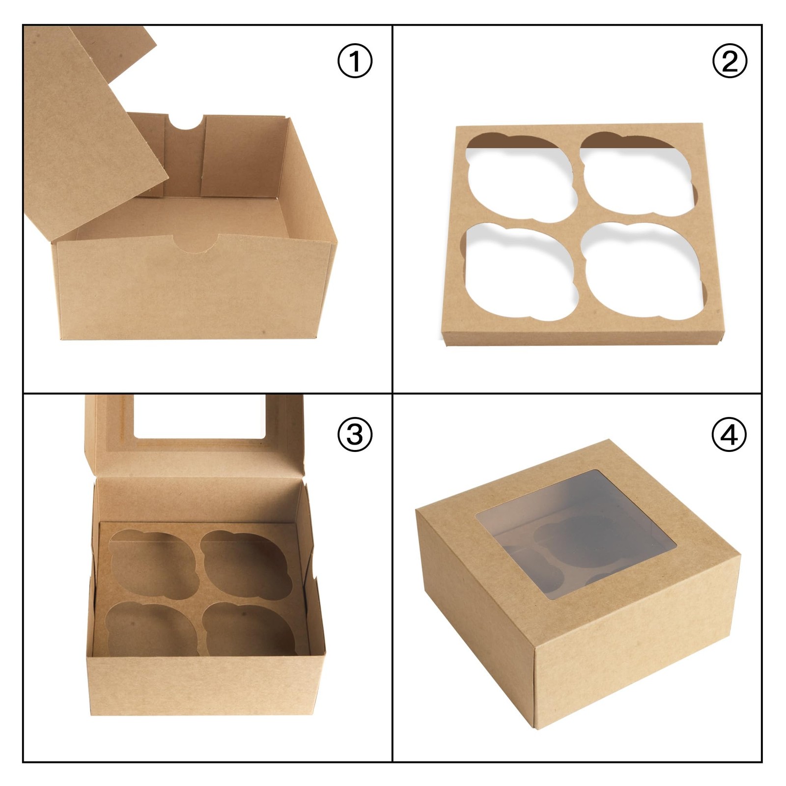Cupcake Boxes with Window, 30 Sets 6x6x3 Inch Kraft Paper Bakery Boxes for Co…