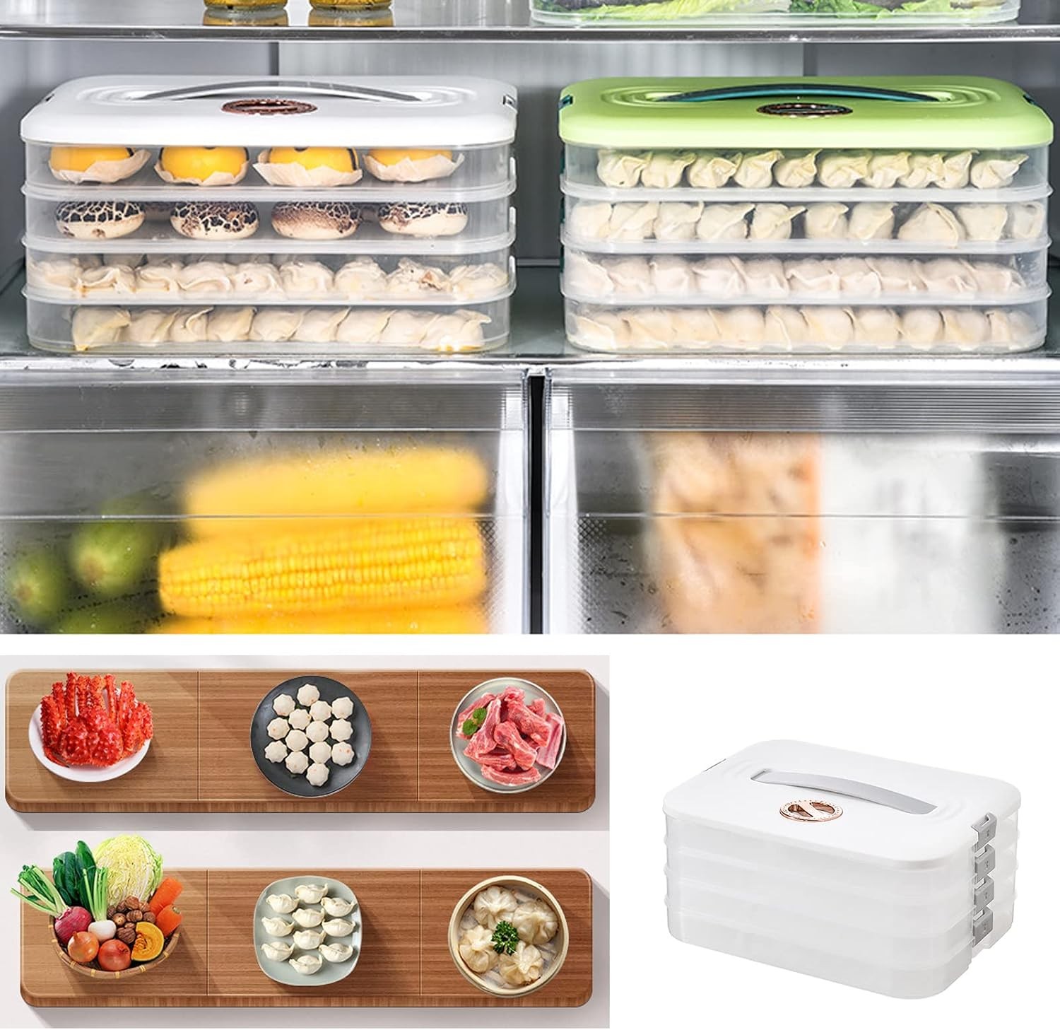 4-Layer Food Storage Containers with Lids Dumpling Storage Box Good Sealing