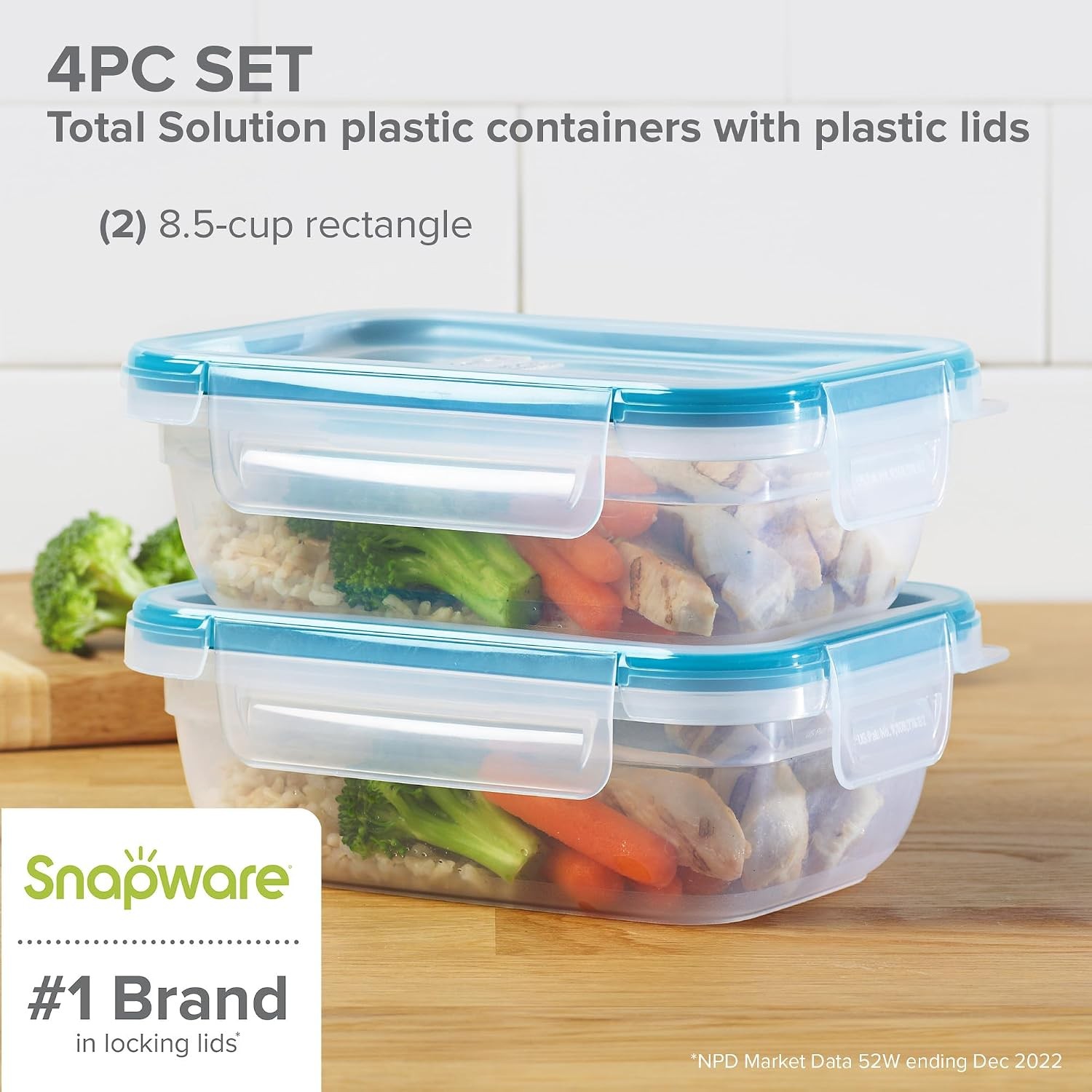 Plastic Total Solution 2-Pack (3-Cup) Food Storage Containers Set, Leakproof &