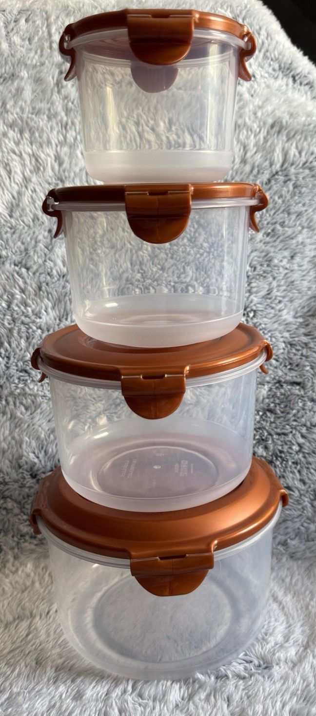 LocknLock 4 Piece Nestable Round Storage Set COPPER largestw/handle NEW