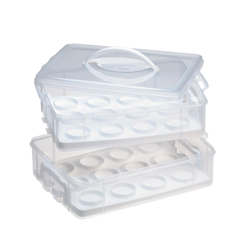 SNAPWARE Snap ‘N Stack 2 LAYER CUPCAKE & COOKIE CARRIER *Plastic Holds 24 CAKES