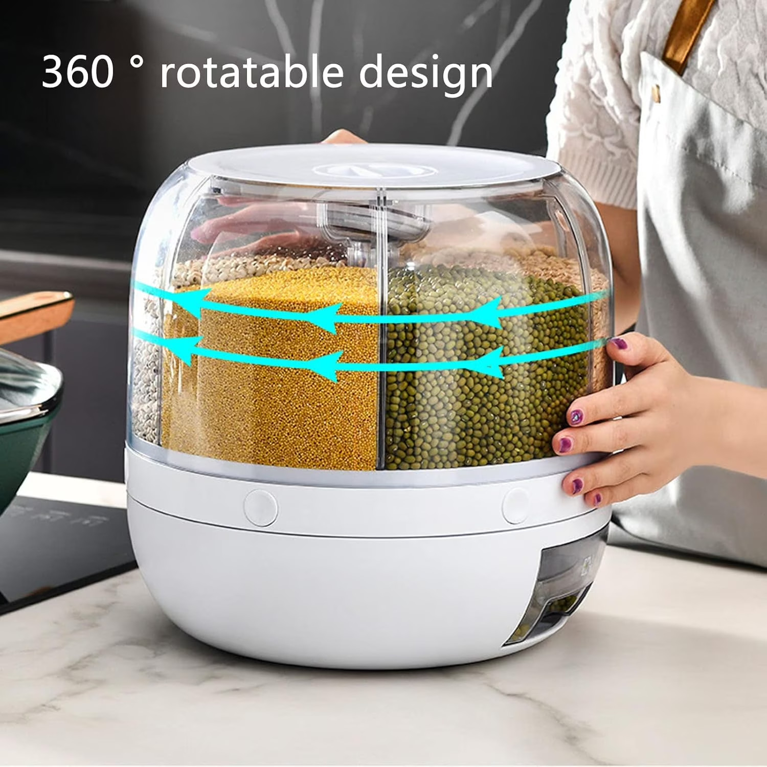6 Grid Rotating Rice Container Cereal Grain Dispenser Airtight Dry Food Storage