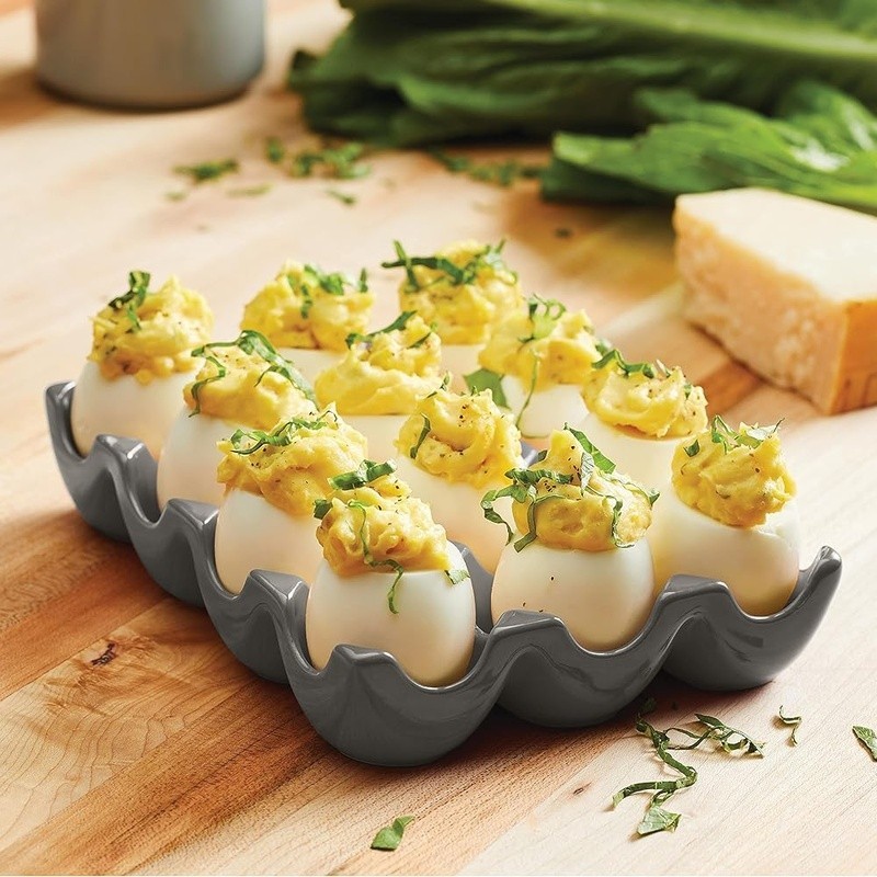 Ceramic Egg Tray Dishwasher Safe Deviled Eggs Appetizers Kitchen Storage New